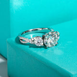 Sterling Silver Round Cut Moissanite 3 Stone D Color Engagement Ring