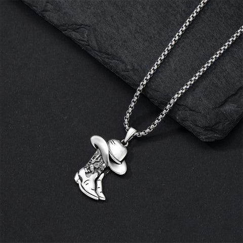 Sterling Silver Cowboy Boot Cowgirl Pendant Necklace