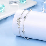 Birthstone Birth Flower Bracelet for Women Sterling Silver double Layer Chain Bracelet Birthday Gift for Teen Girls