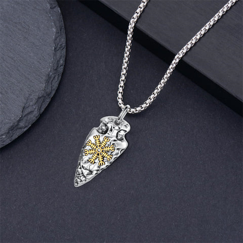 Sterling Silver Arrowhead Bear Claw Viking Compass Pendant Necklace
