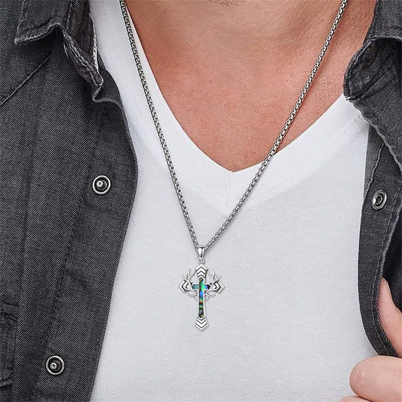 Sterling Silver Wooden Cross Pendant Necklace
