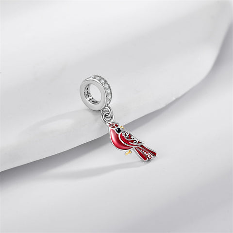 Sterling Silver Red Cardinal Bird Charm Beads