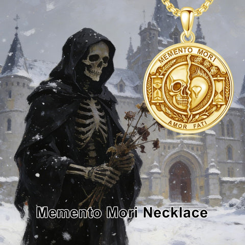Sterling Silver Memento Mori Gothic Skull Amulet Pendant Necklace for Men