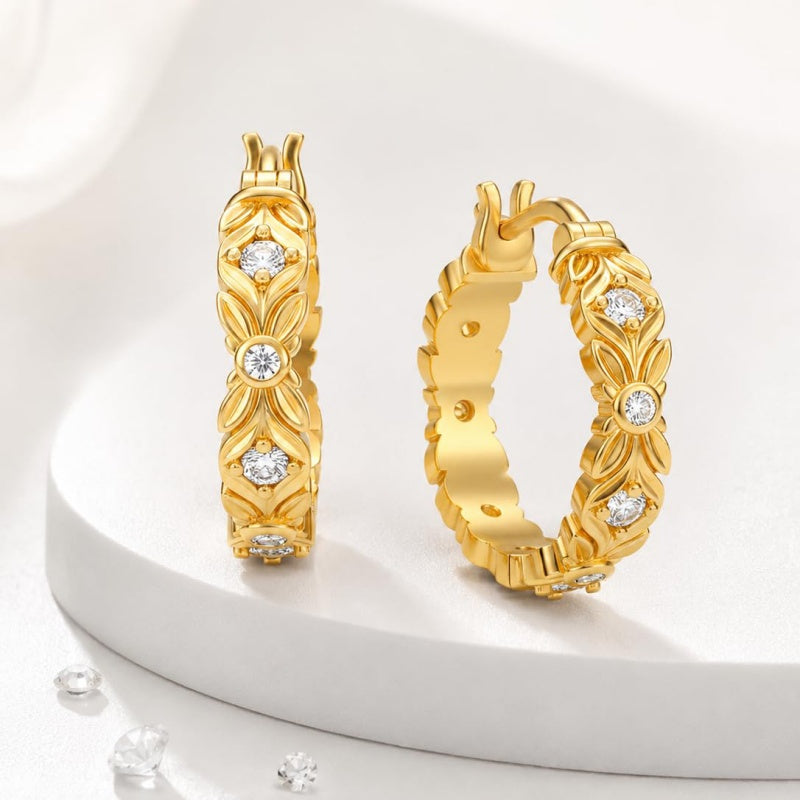 14K Gold Plated Hoop Earrings Jewelry Gift for Birthday Anniversary Mother's Day