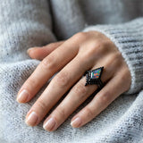 Sterling Silver 10K  14K  18K  Gold Personalized Engraved Black Opal Engagement Wedding Promise Ring for Her