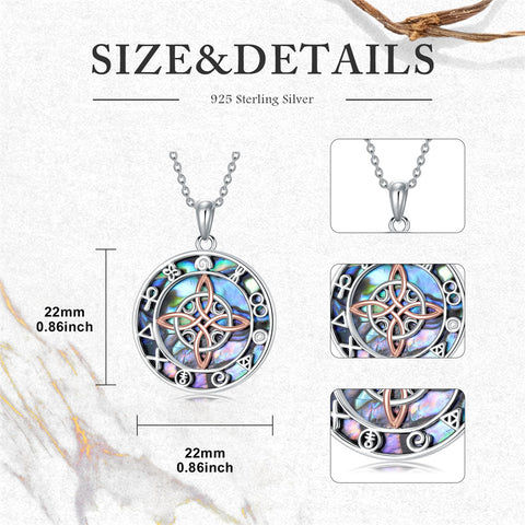 Sterling Silver Abalone Shell Witch Knot Goddess Amulet Pendant Necklace