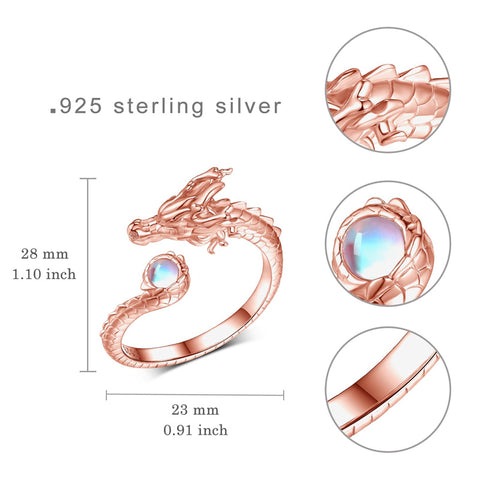Sterling Silver Moonstone Dragon Ring