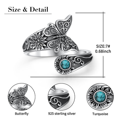 Sterling Silver Oxidized Dragonfly Butterfly Hummingbird Sea Turtle Anchor Cross Tree of Life Sunflower Spoon Ring