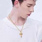 14k Gold Plated Cross Deer Antler Celtic Knot Sword Twisted Rope Cross Pendant Necklace for Men