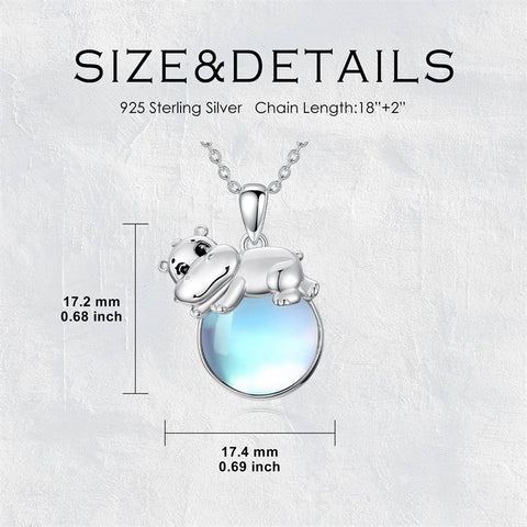 Sterling Silver Moonstone Fox Dolphin Axolotl Teddy Bear Hippo Raccoon Pendant Necklace for Women