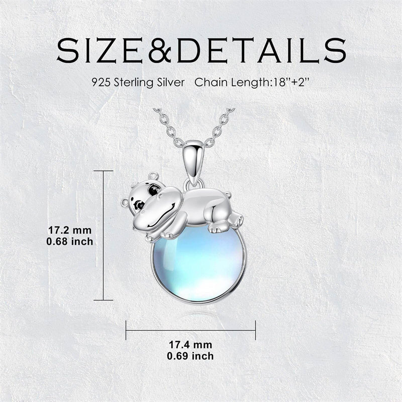Sterling Silver Moonstone Fox Dolphin Axolotl Teddy Bear Hippo Raccoon Pendant Necklace for Women