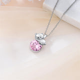 Sterling Silver Cubic Zirconia Teddy Bear Pendant Necklace Christmas Gifts for Women
