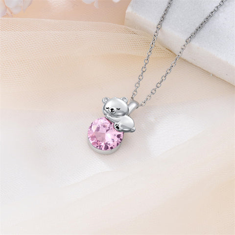 Sterling Silver Cubic Zirconia Teddy Bear Pendant Necklace Christmas Gifts for Women