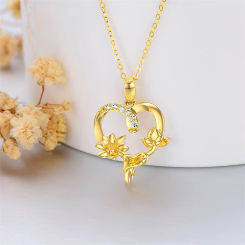 14k Gold Flower Necklace for Women, Flower Pendant Birth Flower Necklace Birthday Mothers Day Gift for Mother Wife Girlfriend 16+2 inch