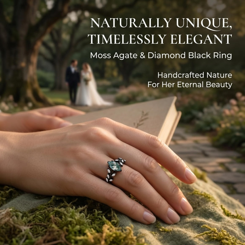 Sterling Silver 10K 14K 18K Gold 1-4CT Moss Agate Engagement Ring Promise Ring