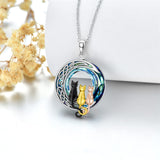 Sterling Silver Blue Circle Crystal Cat Pendant Necklace