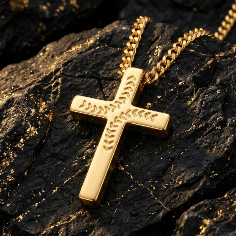 14K Gold Plated Soccer Football Basketball Baseball Cross  with Bible Verses Religious Pendant Necklace for Men