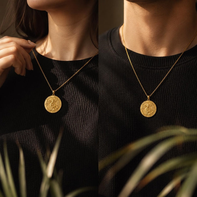 Patron Saint Medal Gold Plated Catholic Pendant Christian Religious Necklace Amulet Jewelry