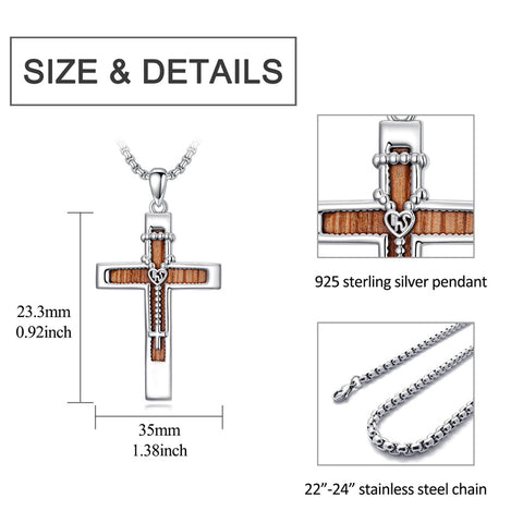 Sterling Silver Wooden Cross Pendant Necklace