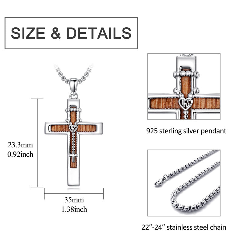 Sterling Silver Wooden Cross Pendant Necklace