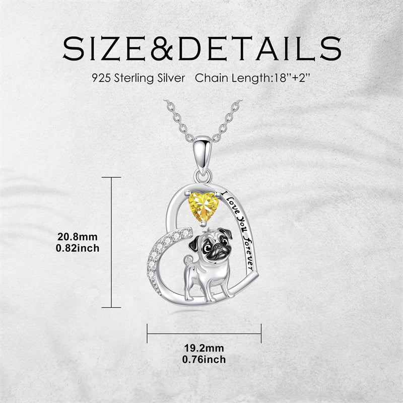Sterling Silver 12 Month Birthstone Schnauzer Chihuahua Pitbull Pug Pendant Necklace for Women