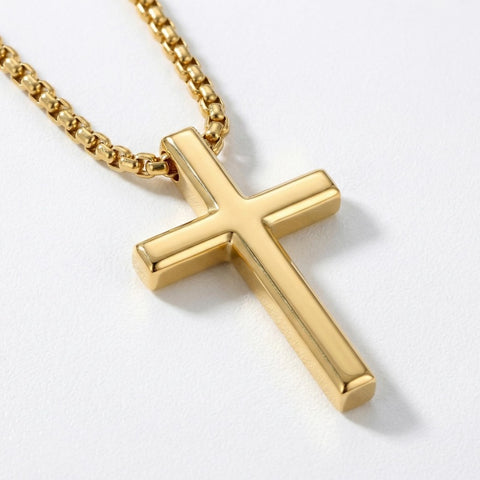 14K Gold  Plated Cross Pendant Necklace for Men Minimalist Religion Jewelry