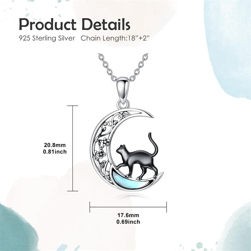Sterling Silver Moonstone Wolf Cat Koala  Lion Moon Pendant Necklace