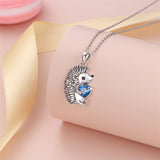 925 Sterling Silver Cute Animal Heart CZ Hedgehog Pendant Necklace Gift for Women Girls Birthday Gift