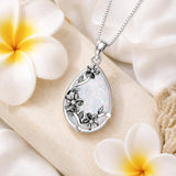 14K  White Gold Plated White Opal Flower Pendant Necklace Birthday Anniversary Jewelry Gifts for Women