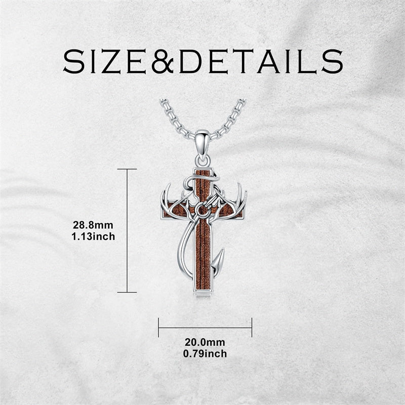 cross with fishing hook Sterling Silver Fish Hook Cross Pendant Necklace for Men– romanticwork