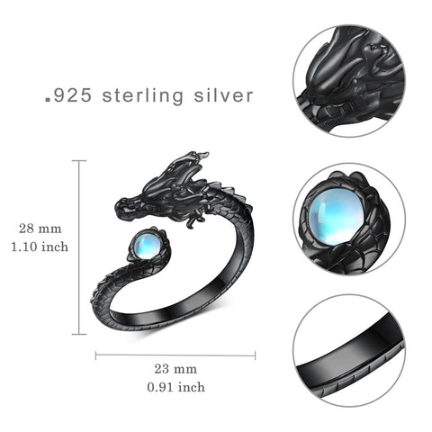 Sterling Silver Moonstone Dragon Ring