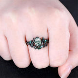 Sterling Silver 10K 14K 18K Gold 2CT Moss Agate Vine Leaf Women's Bridal Ring Sets for Wedding Engagement