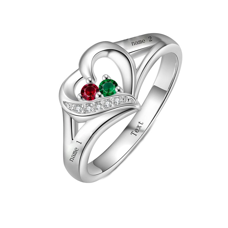 10K 14K 18K Gold Personalized 1-6 Stones Engraved Heart Mother Ring for Mother's Day