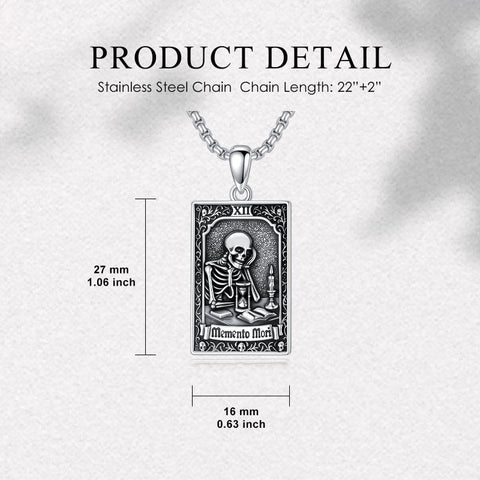 Sterling Silver Tarot Card Pendant  Necklace for Men Gothic Amulet Jewelry