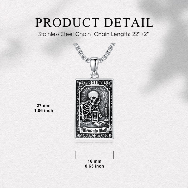 Sterling Silver Tarot Card Pendant  Necklace for Men Gothic Amulet Jewelry