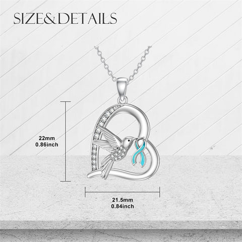 Sterling Silver Cubic Zircon Hummingbird Cancer Awareness Pendant Necklace Gifts for Women
