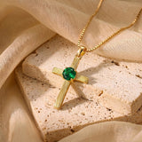 14K Gold Plated  Birthstone Cross Necklace  Pendant Necklace Mother's Day Birthday Gifts for Women