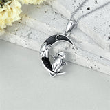 Gothic Jewelry Bat/Cat/Wolf/Spider Pendant Sterling Silver Crescent Moon Necklace for Women Girls Black Jewelry Gifts