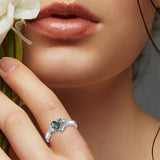 Heart Natural Moss Agate Ring Personalized Wedding Engagement Promise Ring Birthday Christmas Mother's Day Jewelry Gifts for Women Girls