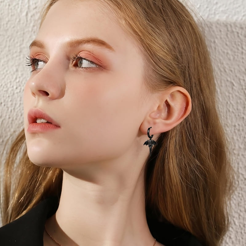 Sterling Silver Feather Arrow  Skull Spider Bat Scorpion Hoop Earrings Halloween Christmas Gift