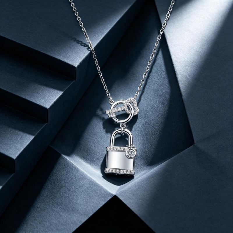Sterling Silver Key Padlock Heart Key Lock Pendant Love Necklace Jewelry for Women Valentine's Day Birthday Gift