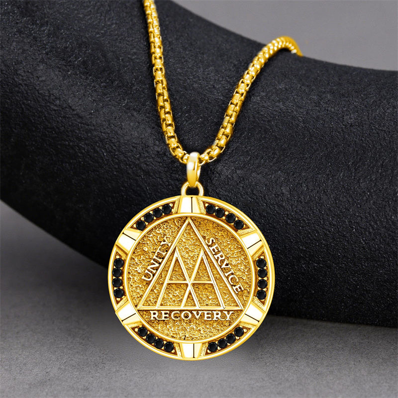 Sterling Silver AA Sobriety Alcoholics Anonymous  Pendant Necklace for Men