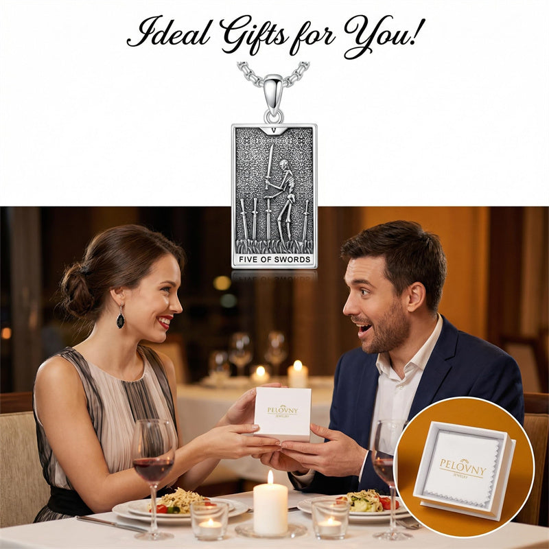 Sterling Silver Lovers Hierophant Magician Three of Swords Wheel of Fortune SkeletonTarot Card Pendant Necklace