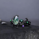 Sterling Silver 2CT Moss Agate  Engagement Wedding Ring Sets for Women