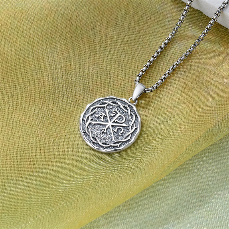 Sterling Silver Chi Rho Alpha Omega PX XP Symbol Pendant Religious  Necklace