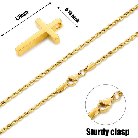 Sterling Silver Cross Pendant Necklace with Stainless Steel 2.5mm Rope Chain