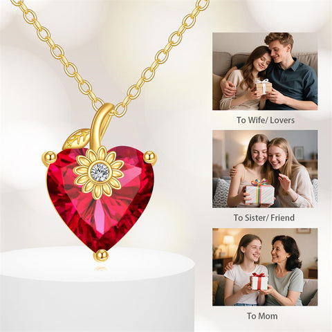 10K 14K 18K Yellow Gold Heart Birthstone Sunflower Pendant Necklace