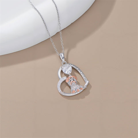 Sterling Silver Pitbull Yorkie Schnauzer Pendant Necklace Gifts for Women