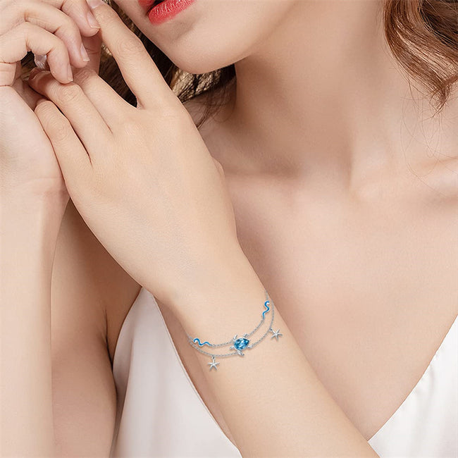 925 Sterling Silver Turtle Beach Ankle Bracelet for Women Adjustable Foot Turtle Jewelry Gifts for Women Girls