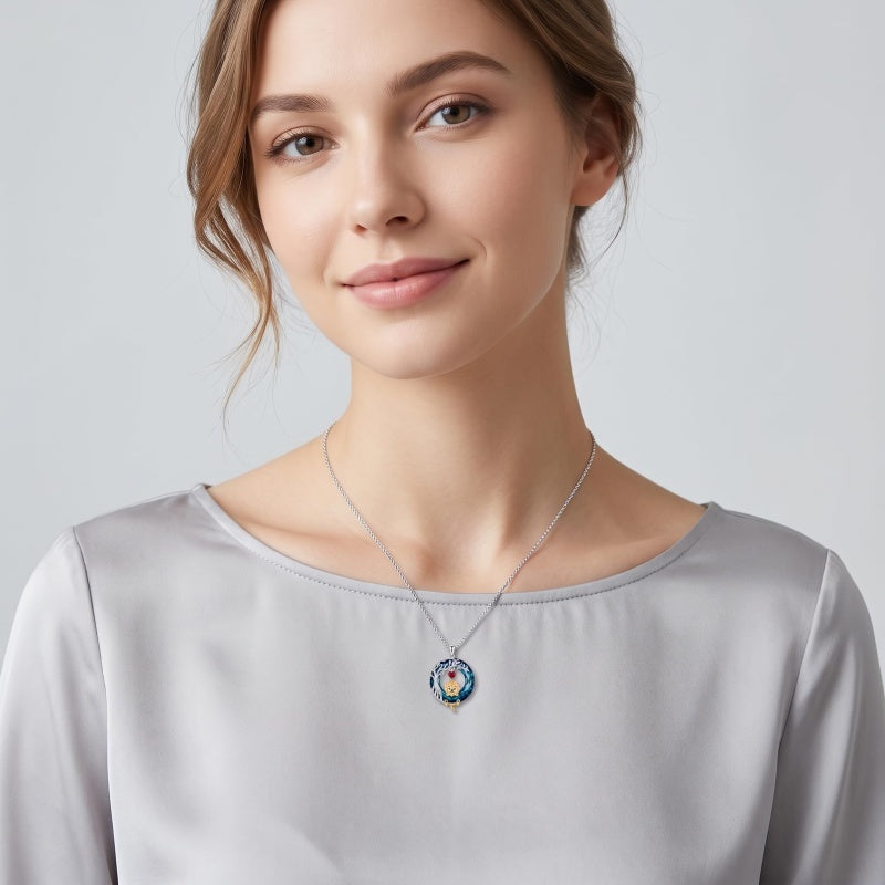 Sterling Silver Blue Crystal  Tree of Life Raccoon Bunny Cat Corgi  Pendant  Necklace  Anniversary Birthday Gifts